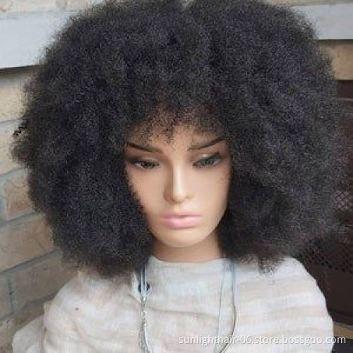Perruques bas prix de gros Coiffure afro boucle courte vrai cheveux humain indiens perruque naturelle non dentelle